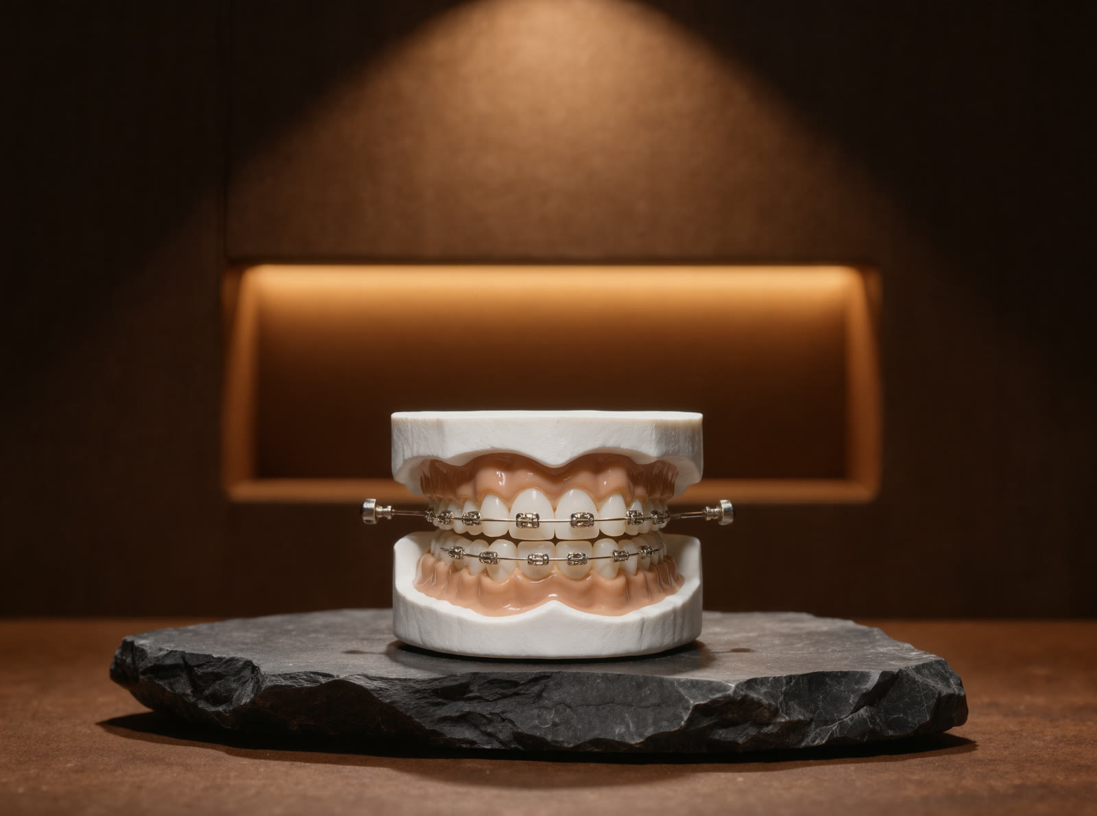 Modelo de dentes com aparelho ortodôntico